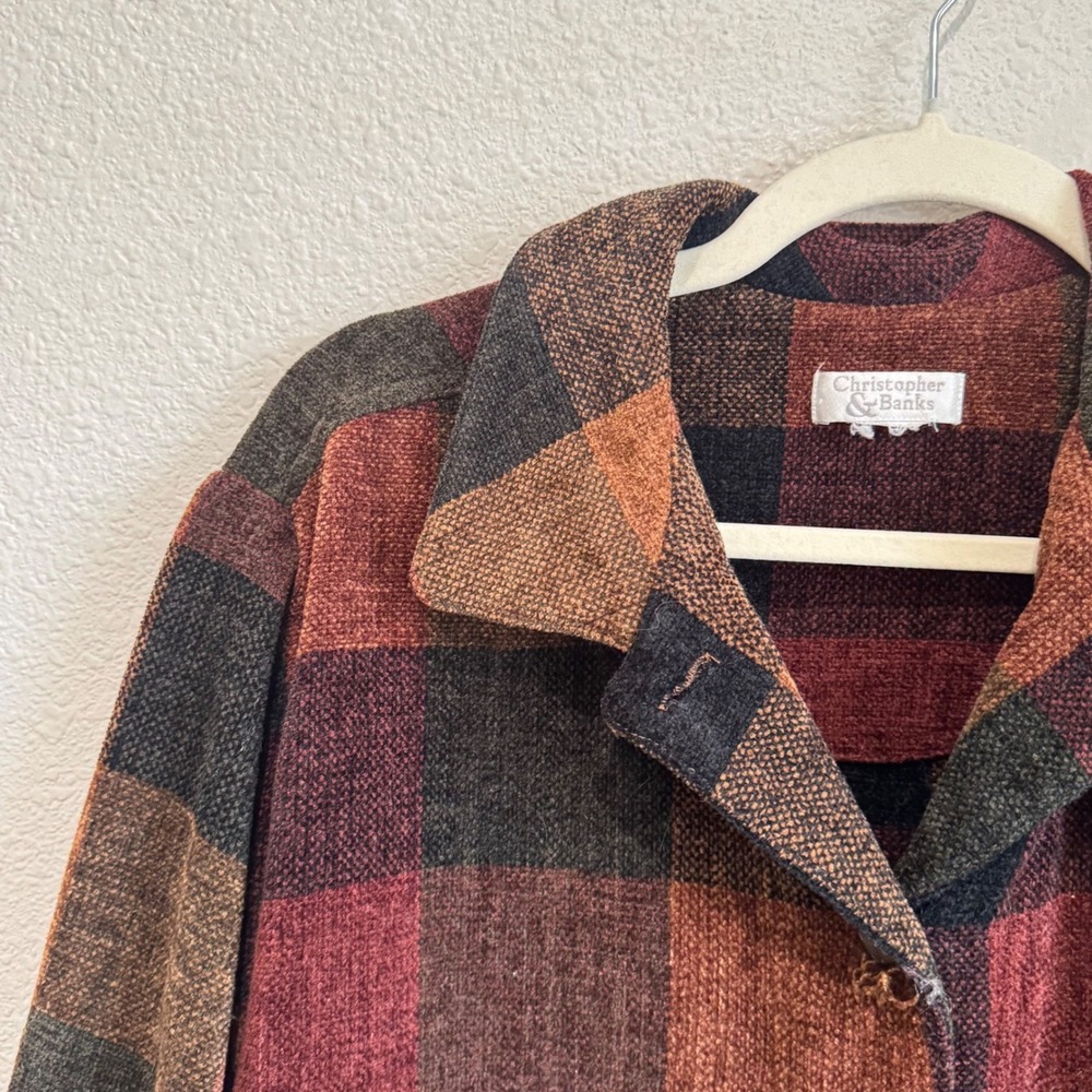 VTG 90s‎ Christopher & Banks Plaid Chenille Cardigan Fall Gorpcore Cabin Woods - Picture 11 of 13